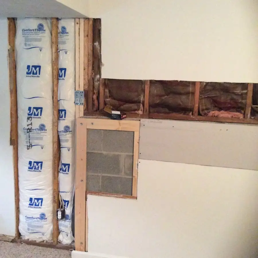 Wall insulation replacement during Basement Flood Cleanup in Franconia